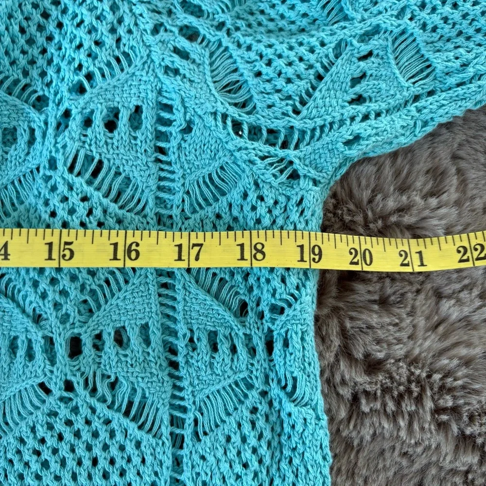 Jeanne Pierre Turquoise Blue Crochet Cover Up Tunic‎ Top XL Boho Coastal Granny - Picture 6 of 7